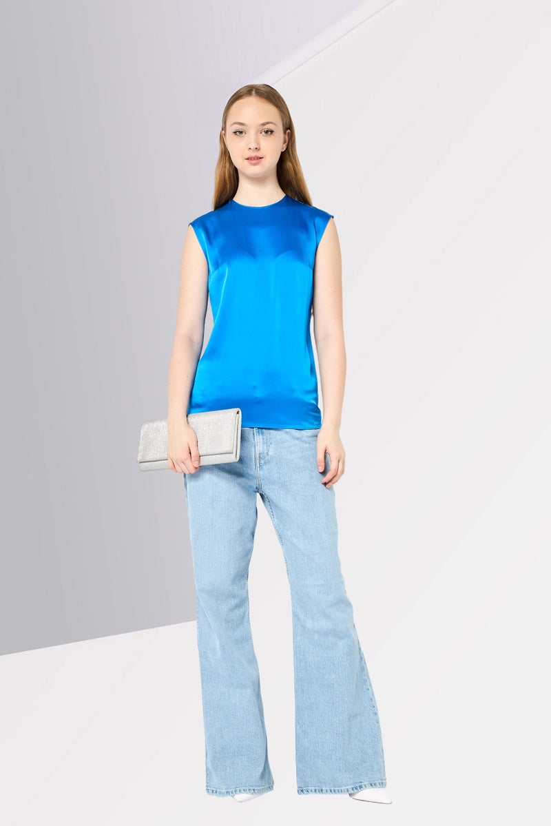 STELLA MCCARTNEY Women Crew Neck Sleeveless Solid Top, Royal Blue - Image 2